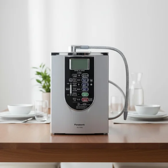 Phối cảnh máy lọc nước ion kiềm Panasonic TK AS66 tại bàn ăn sang trọng