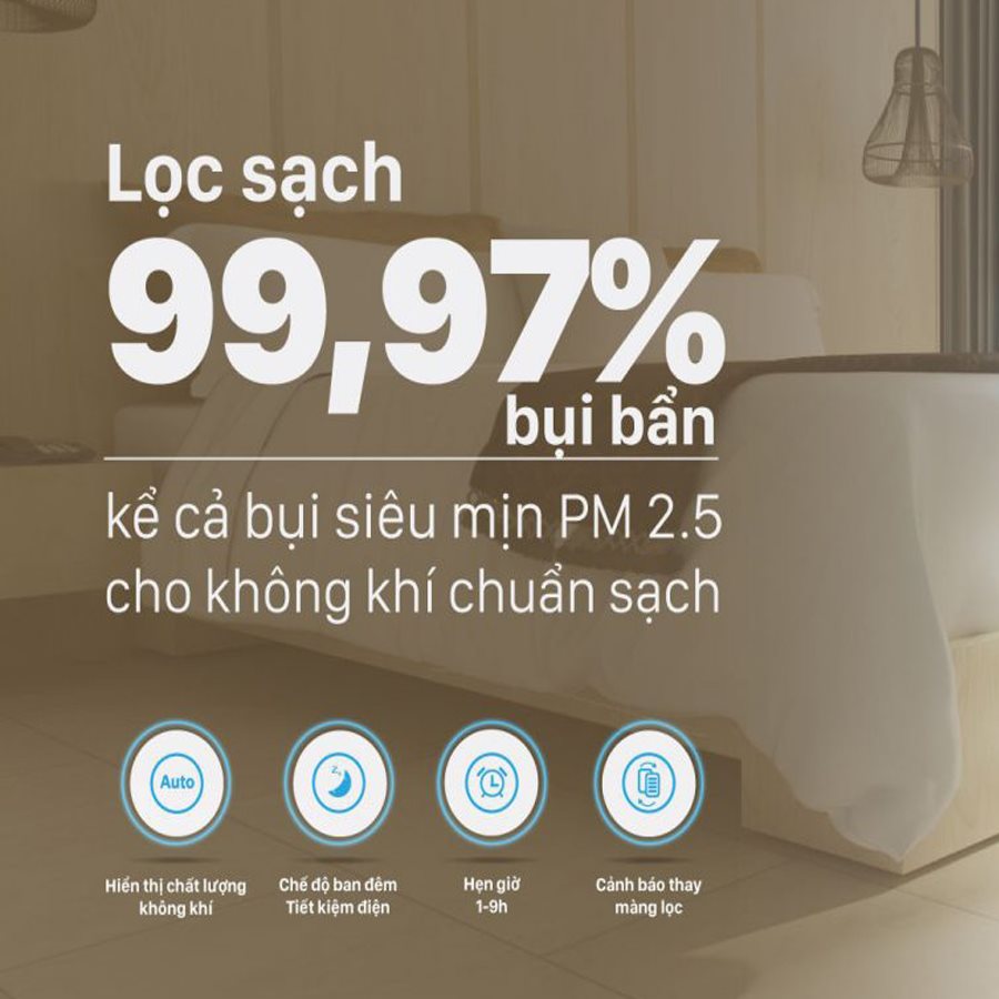 máy lọc không khí aquasilver diệt khuẩn đến 99,97%