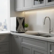 Phối cảnh máy KG100MED lắp đặt tại gần bồn nước