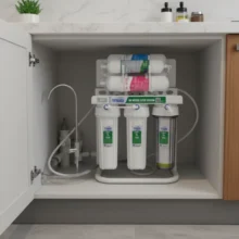 Phối cảnh máy lọc nước Titako A3 lắp đặt tại gầm bếp tiện nghi