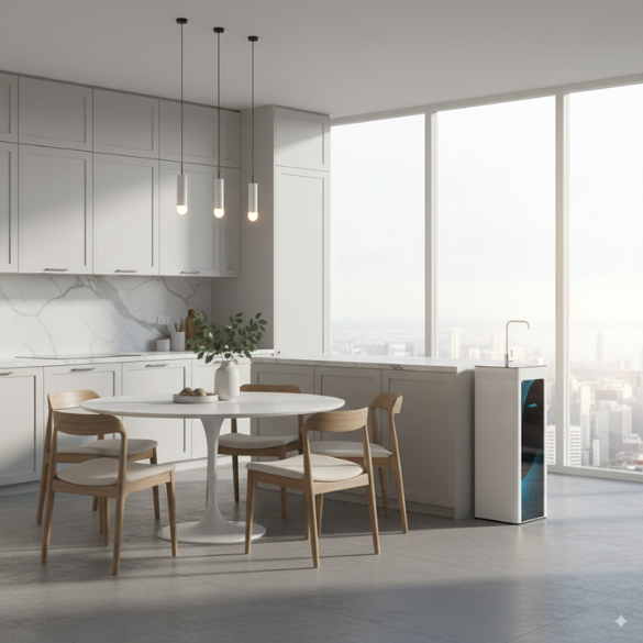 Phối cảnh máy Karofi KAQ O07 lắp đặt ở khu vực ăn uống