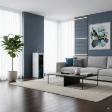 Phối cảnh máy Karofi O07 lắp đặt tại phòng khách sang trọng