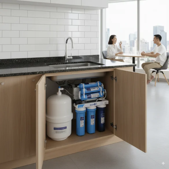 Phối cảnh máy Karofi ERO80 tại gầm bếp hiện đại