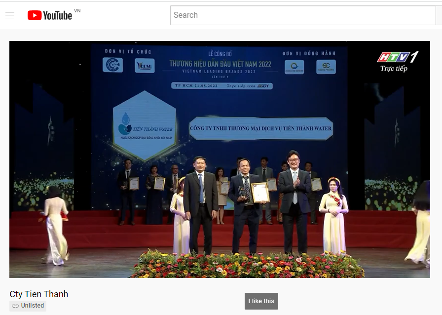 Tiến Thành Water đạt danh hiệu thương hiệu dẫn đầu Việt Nam năm 2022