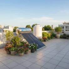 Phối cảnh lắp đặt máy nước nóng năng lượng mặt trời 120l tại sân thượng