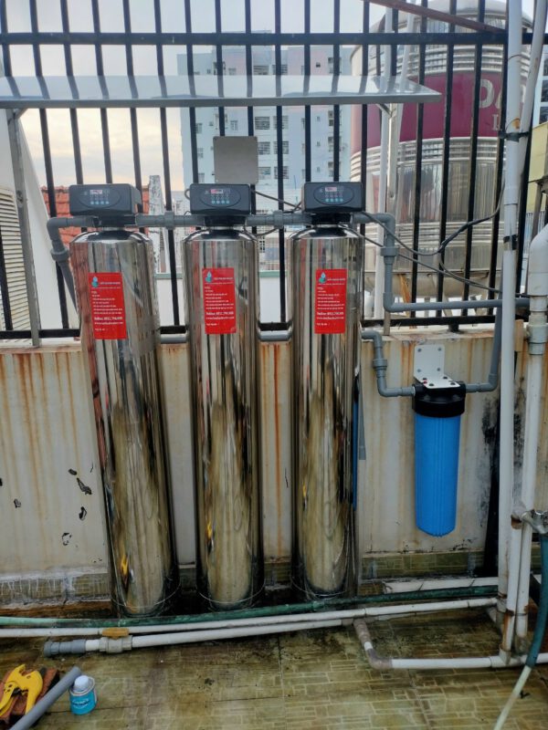 Hệ thống lọc tổng 3 cột inox van tự động