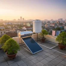 Phối cảnh lắp đặt máy năng lượng mặt trời tấm phẳng 150l tại nhà dân
