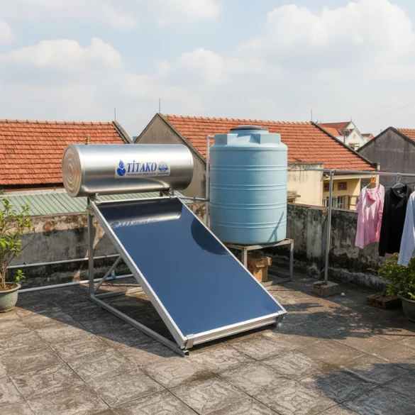 Phối cảnh lắp đặt máy năng lượng mặt trời tấm phẳng chịu áp lắp đặt tiện lợi