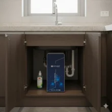 Phối cảnh lắp đặt máy lọc nước Titako A8 tại gầm bếp ăn