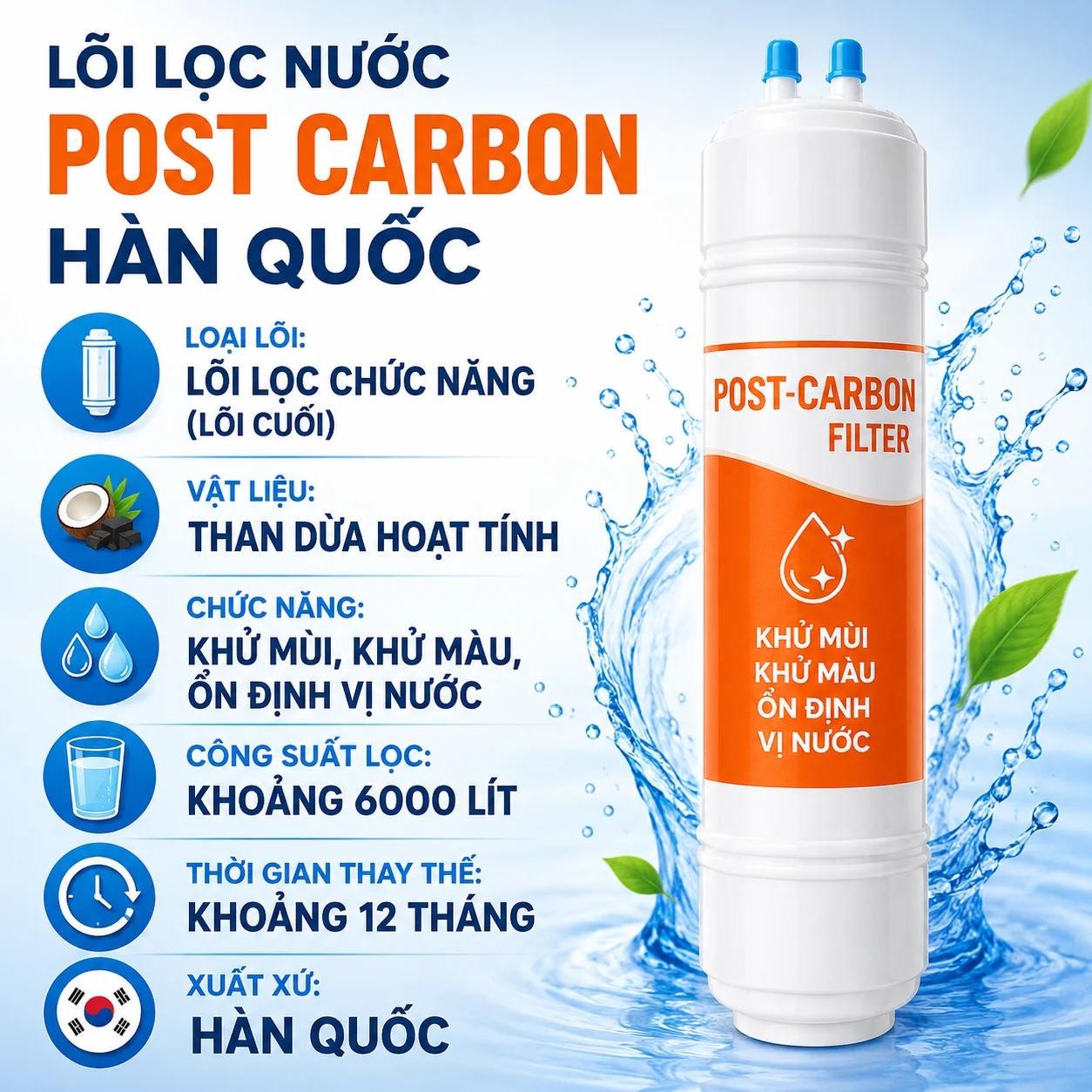 Thông số lõi lọc nước Post Carbon