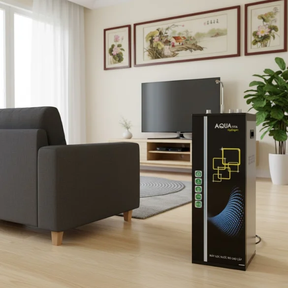 Phối cảnh lắp đặt máy lọc nước Aquatita B1 tại phòng khách hiện đại