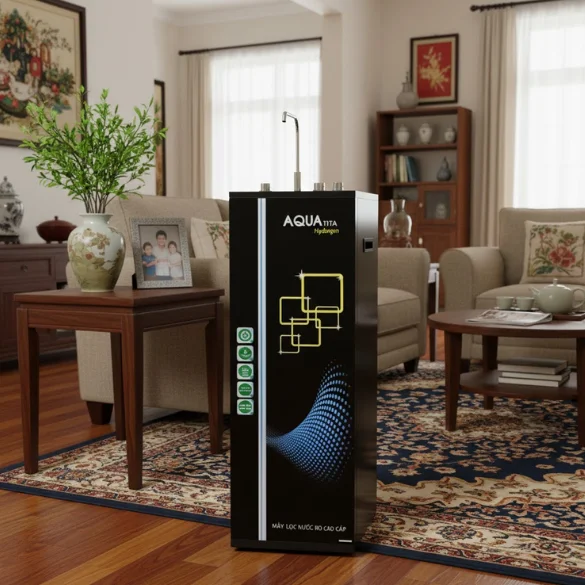 Phối cảnh máy lọc nước Aquatita B1 lắp đặt tại phòng khách gia đình Việt Nam sang trọng