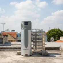 Phối cảnh lắp đặt máy bơm nhiệt Solahart 270l lắp đặt sang trọng