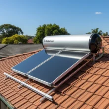 Phối cảnh lắp đặt máy nước nóng năng lượng mặt trời Solahart 300L tại mái nhà sang trọng