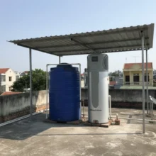 Phối cảnh máy bơm nhiệt Solahart 270L lắp đặt có mái che