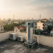 Phối cảnh máy bơm nhiệt Solahart 270L lắp đặt thực tế