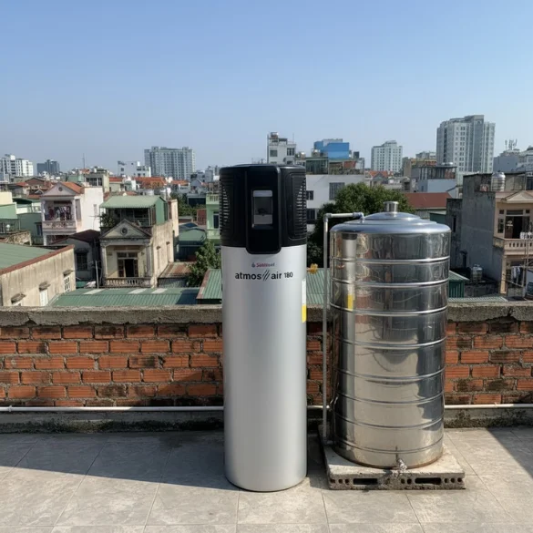 Phối cảnh máy bơm nhiệt Solahart 180L lắp đặt thực tế