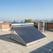 Phối cảnh máy nước nóng năng lượng mặt trời PPR 300l lắp đặt tại sân thượng