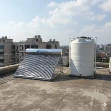 Phối cảnh máy nước nóng năng lượng mặt trời PPR 300l lắp đặt tại sân thượng rộng rải