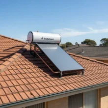 Phối cảnh máy nước nóng năng lượng mặt trời Solahart 180L lắp đặt tại mái nhà