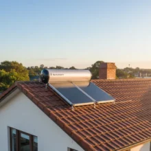 Phối cảnh máy nước nóng năng lượng mặt trời Solahart 300L được lắp đặt thực tế tại mái nhà