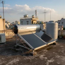 Phối cảnh lắp đặt máy nước nóng năng lượng mặt trời Solahart 300L tại sân thượng