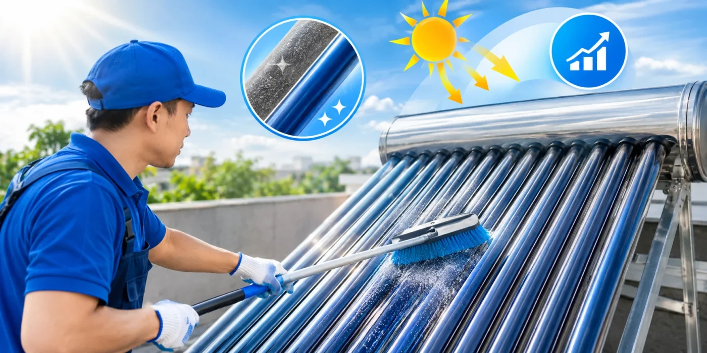 Vệ sinh bề mặt tấm thu nhiệt