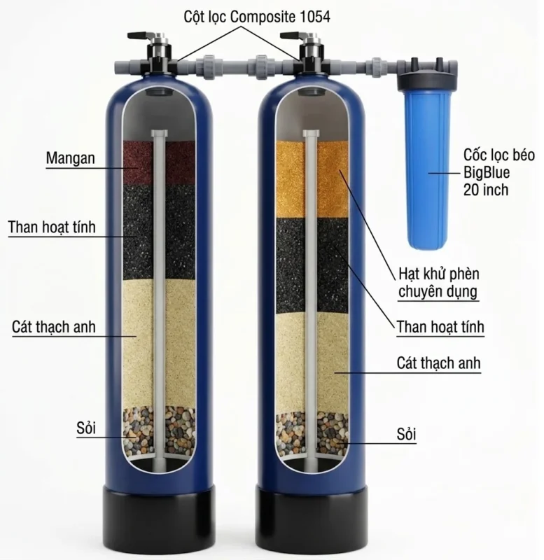 Bộ 2 cột lọc Composite 1054 van cơ