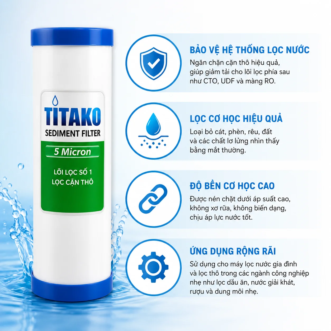Chức năng và ứng dụng tiêu biểu của lõi lọc PP 10 Inch