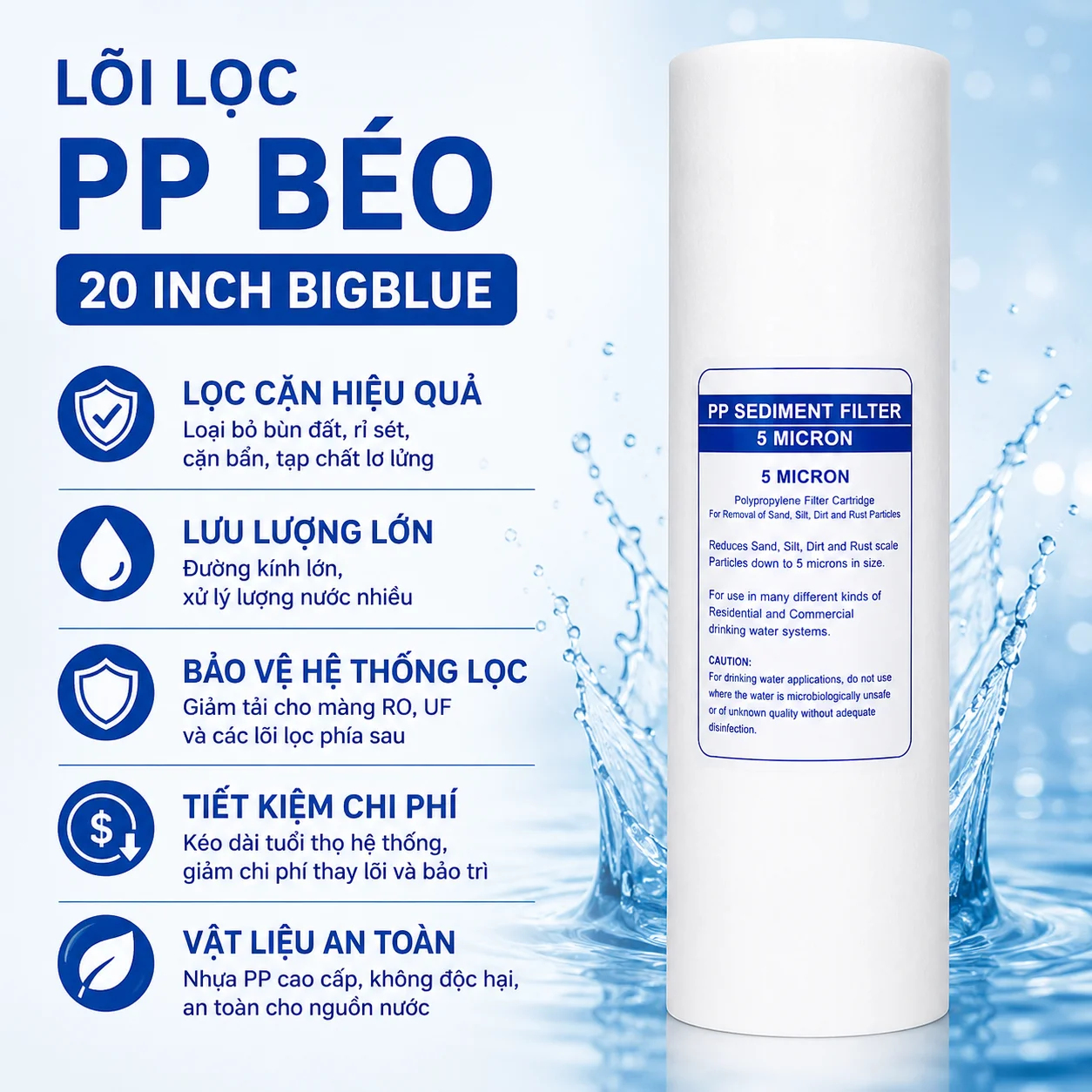Đặc điểm nổi bật của lõi lọc PP Bigblue 20 Inch