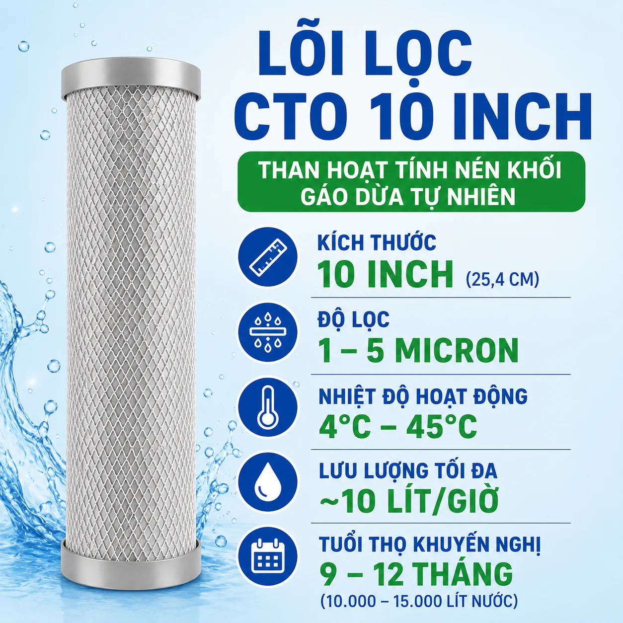 Thông số lõi lọc CTO 10 Inch