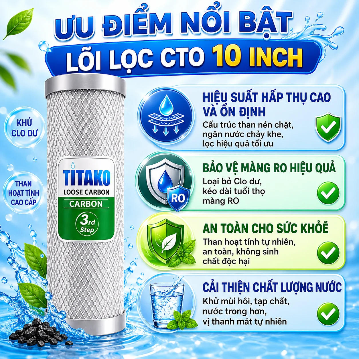 Ưu điểm nổi bật của lõi lọc CTO 10 Inch