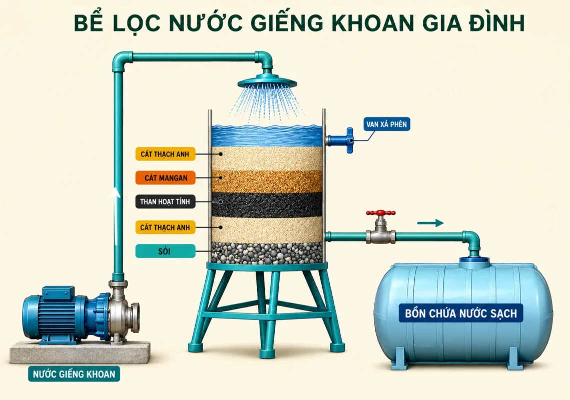 Bể lọc thô kết hợp giàn phun mưa
