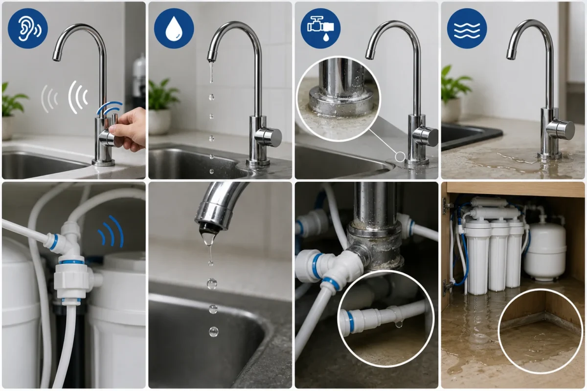 Dấu hiệu nhận biết máy lọc nước bị rỉ nước ở vòi
