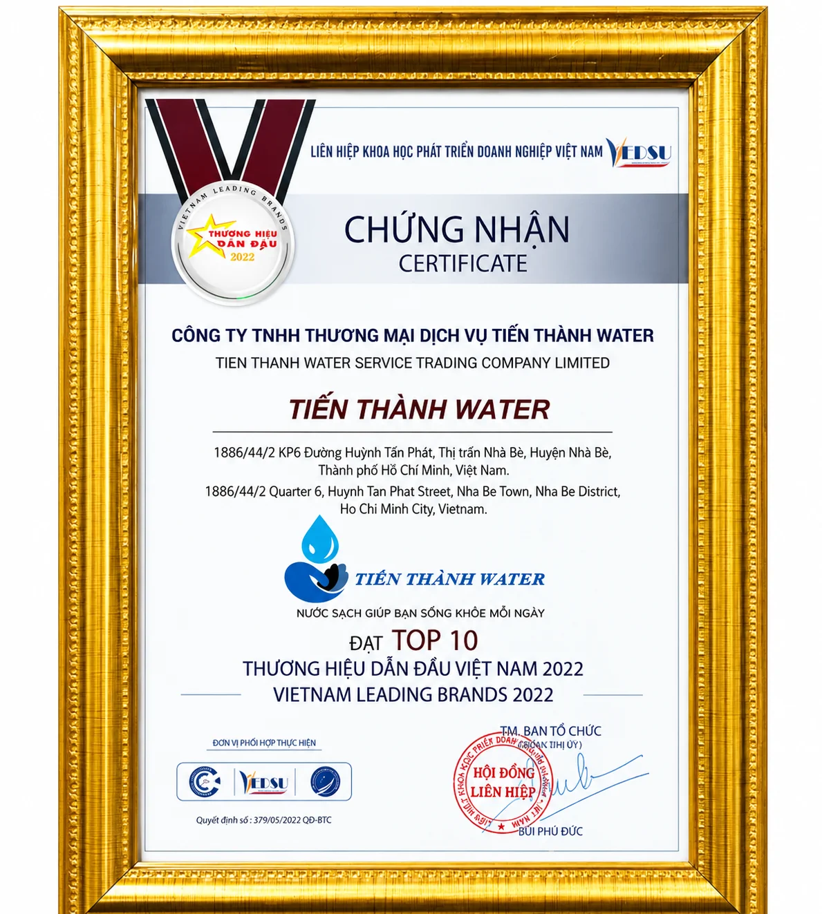 Chứng nhận Thương hiệu dẫn đầu Việt Nam 2022