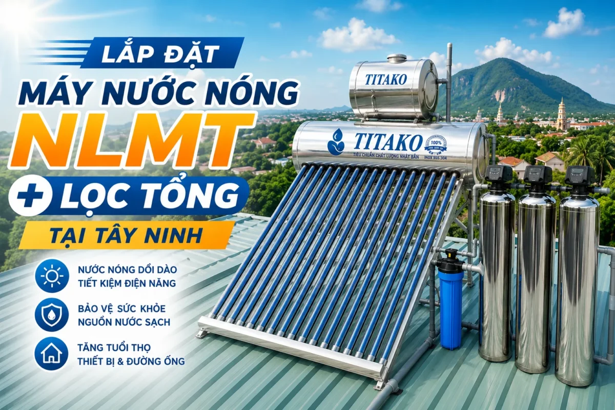 Lắp đặt máy nước nóng NLMT và lọc tổng tại Mỹ Hạnh Nam, Tây Ninh