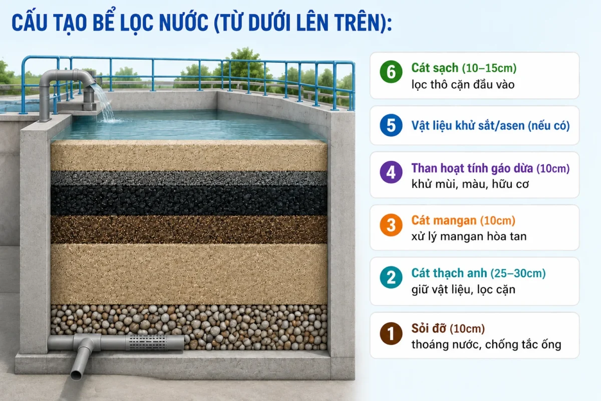 Sử dụng bể lọc truyền thống