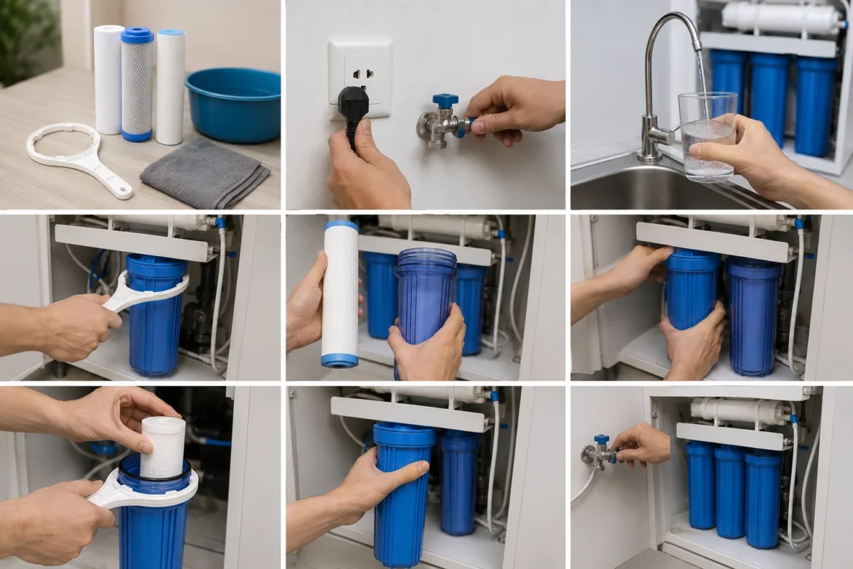 Các bưics thay lõi máy lọc nước Karofi tại nhà 