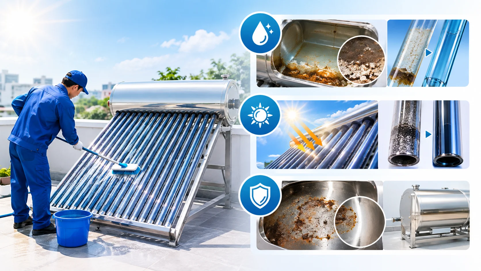 Tầm quan trọng của việc vệ sinh máy nước nóng năng lượng mặt trời