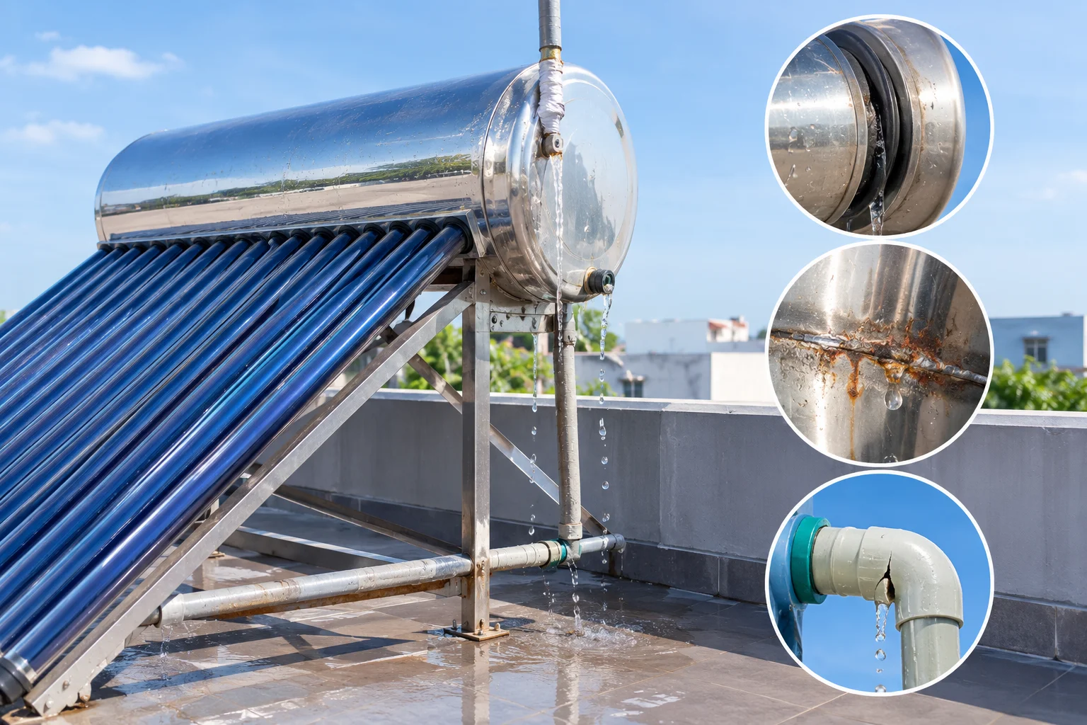 Tình trạng máy nước nóng năng lượng mặt trời bị xì nước