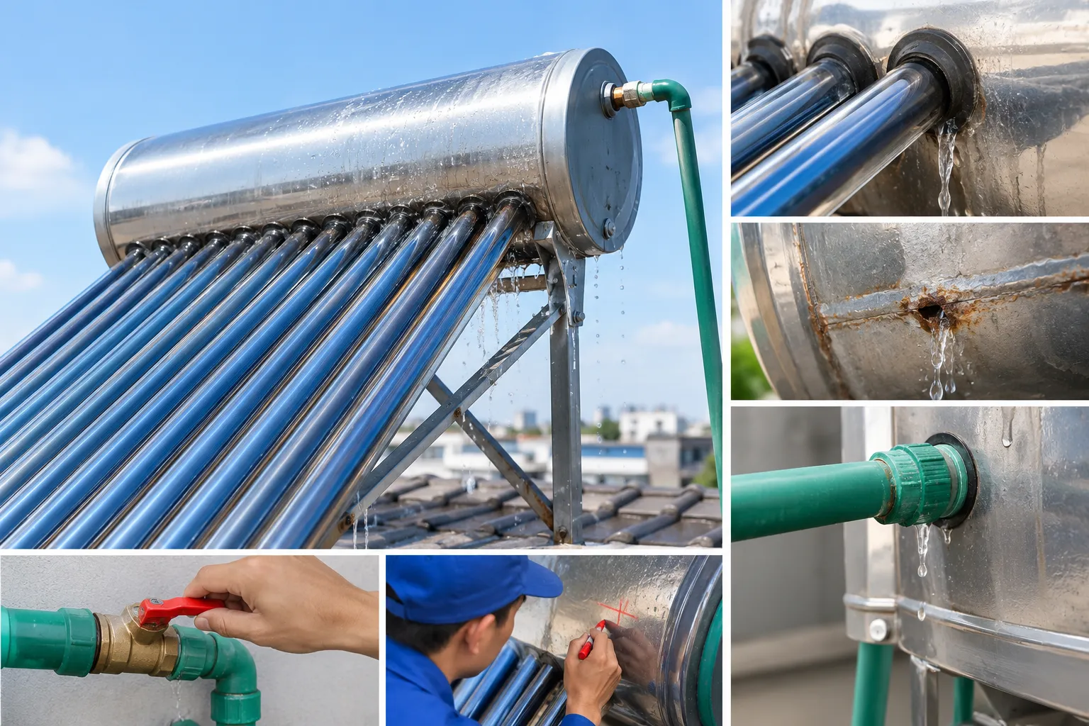 Máy nước nóng năng lượng mặt trời bị chảy nước
