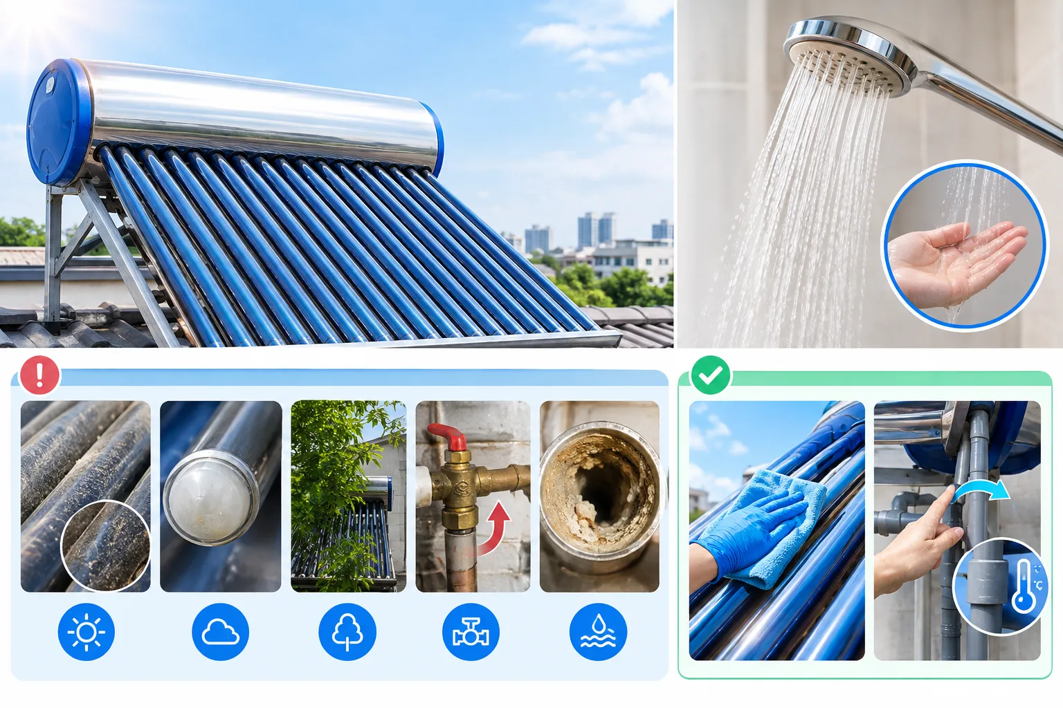 Máy nước nóng năng lượng mặt trời không nóng