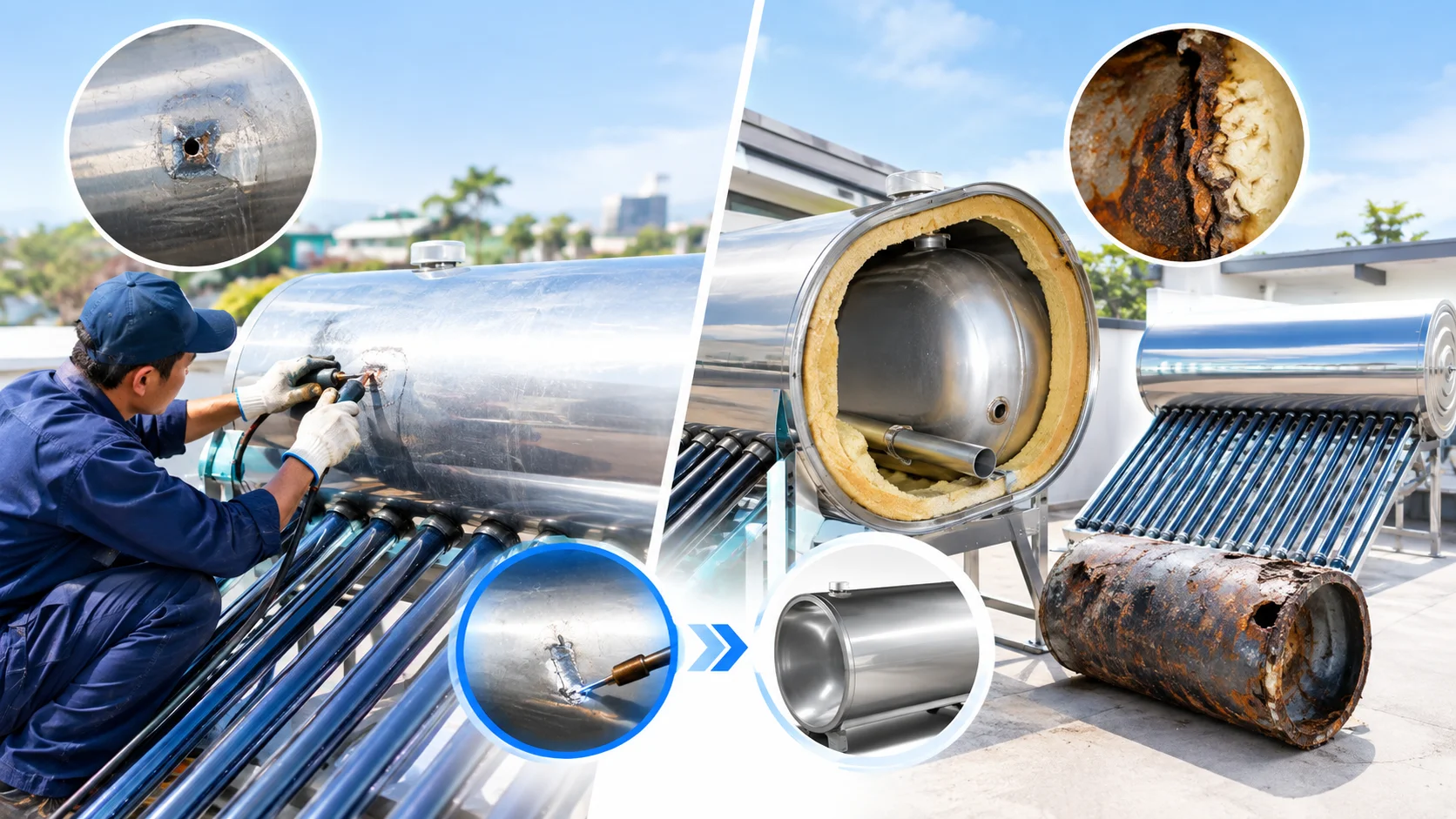 Sửa chữa hay thay bình bảo ôn năng lượng mặt trời