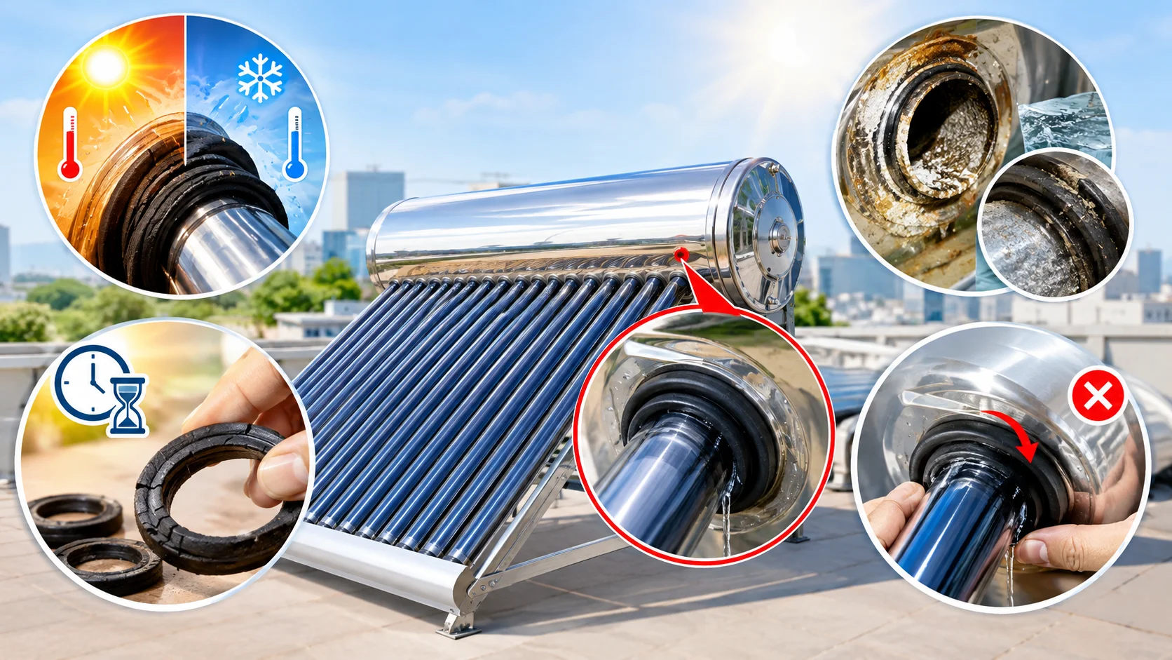 Vì sao Ron máy nước nóng năng lượng mặt trời dễ bị rỉ nước?