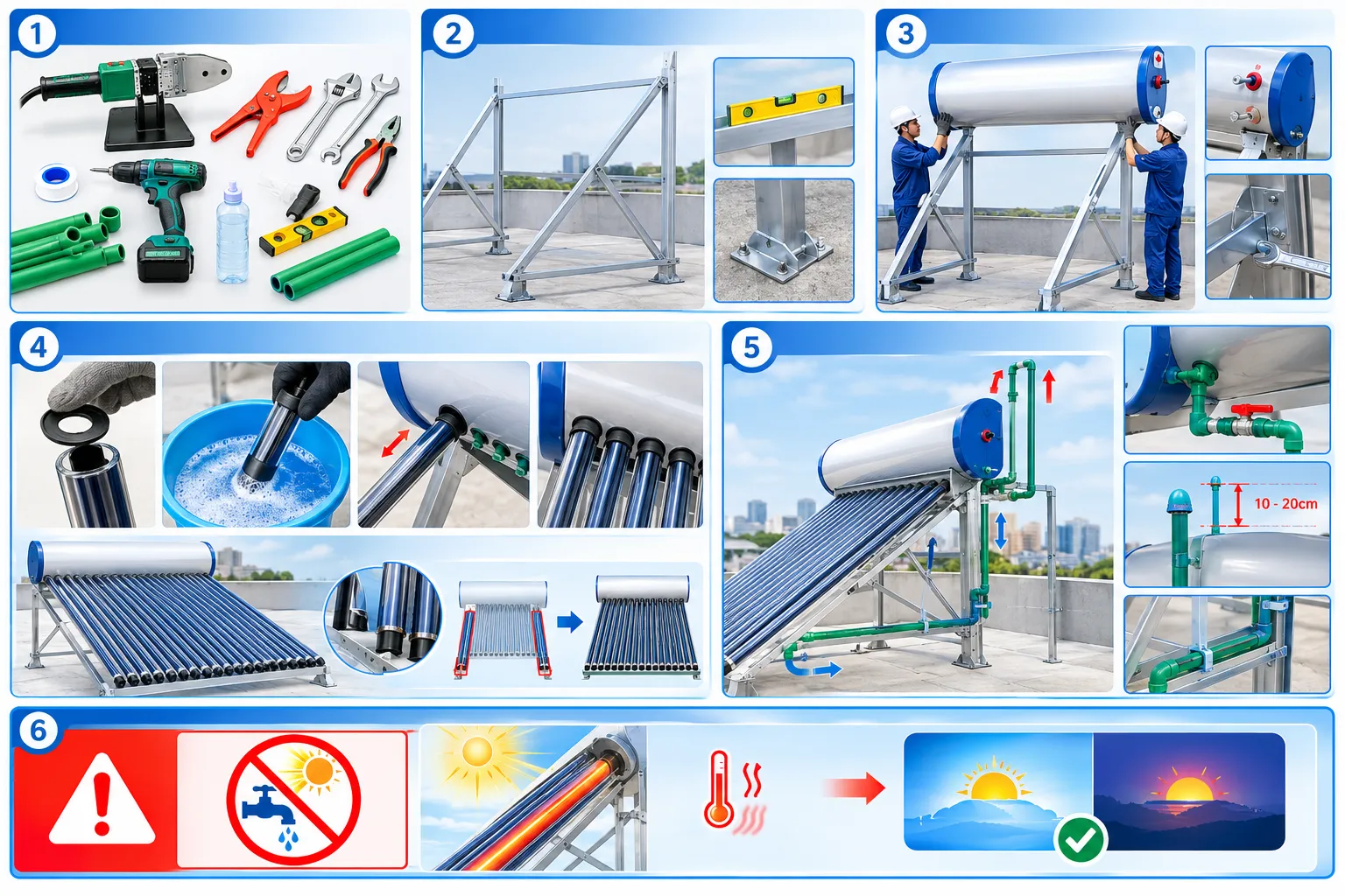 Quy trình lắp đặt máy nước nóng năng lượng mặt trời dạng ống chân không