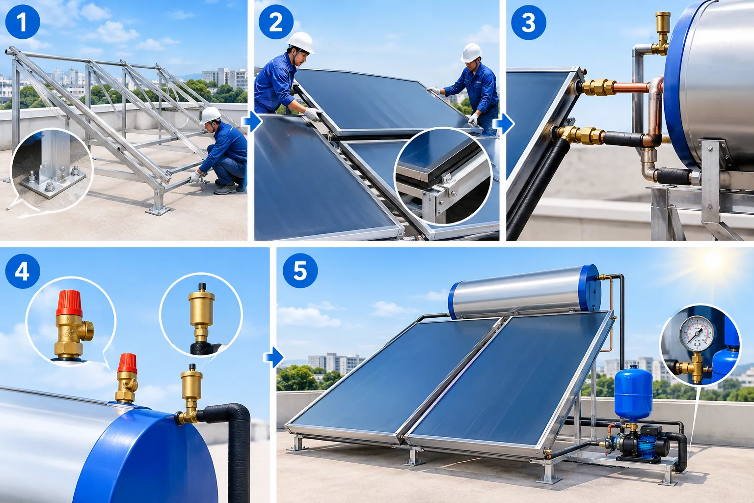 Quy trình lắp đặt máy nước nóng năng lượng mặt trời tấm phẳng